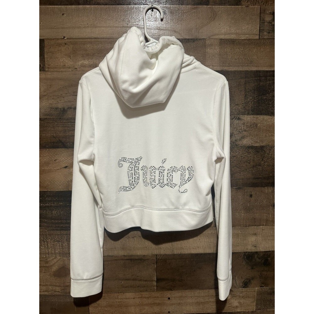 Juicy Couture White Zip Velour Pearl Bead Sweatshirt Womens Large
